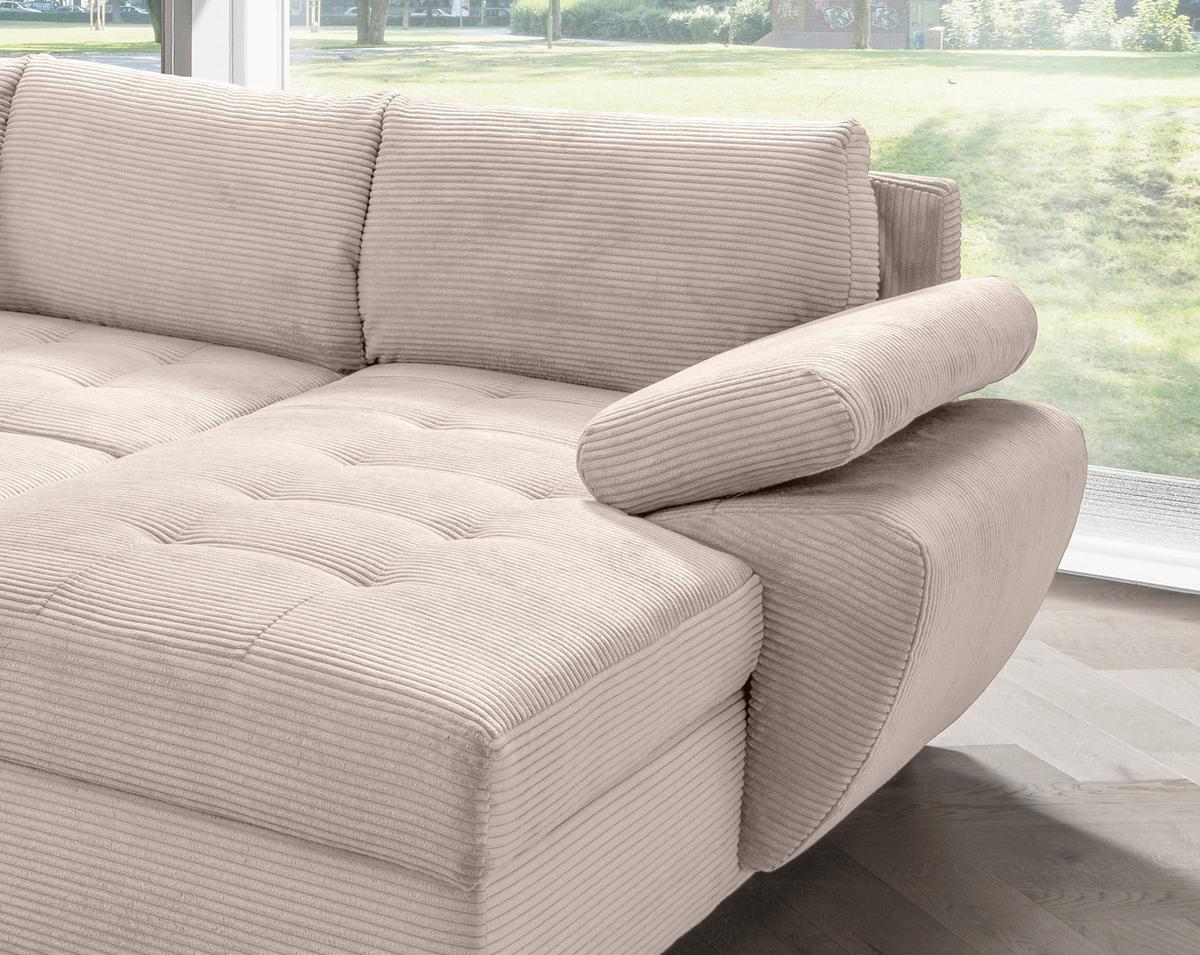 Wohnlandschaft Terana mit Schlaffunktion, Beige - Chromfarben/Beige, KONVENTIONELL, Textil (219/305/157cm) - P & B