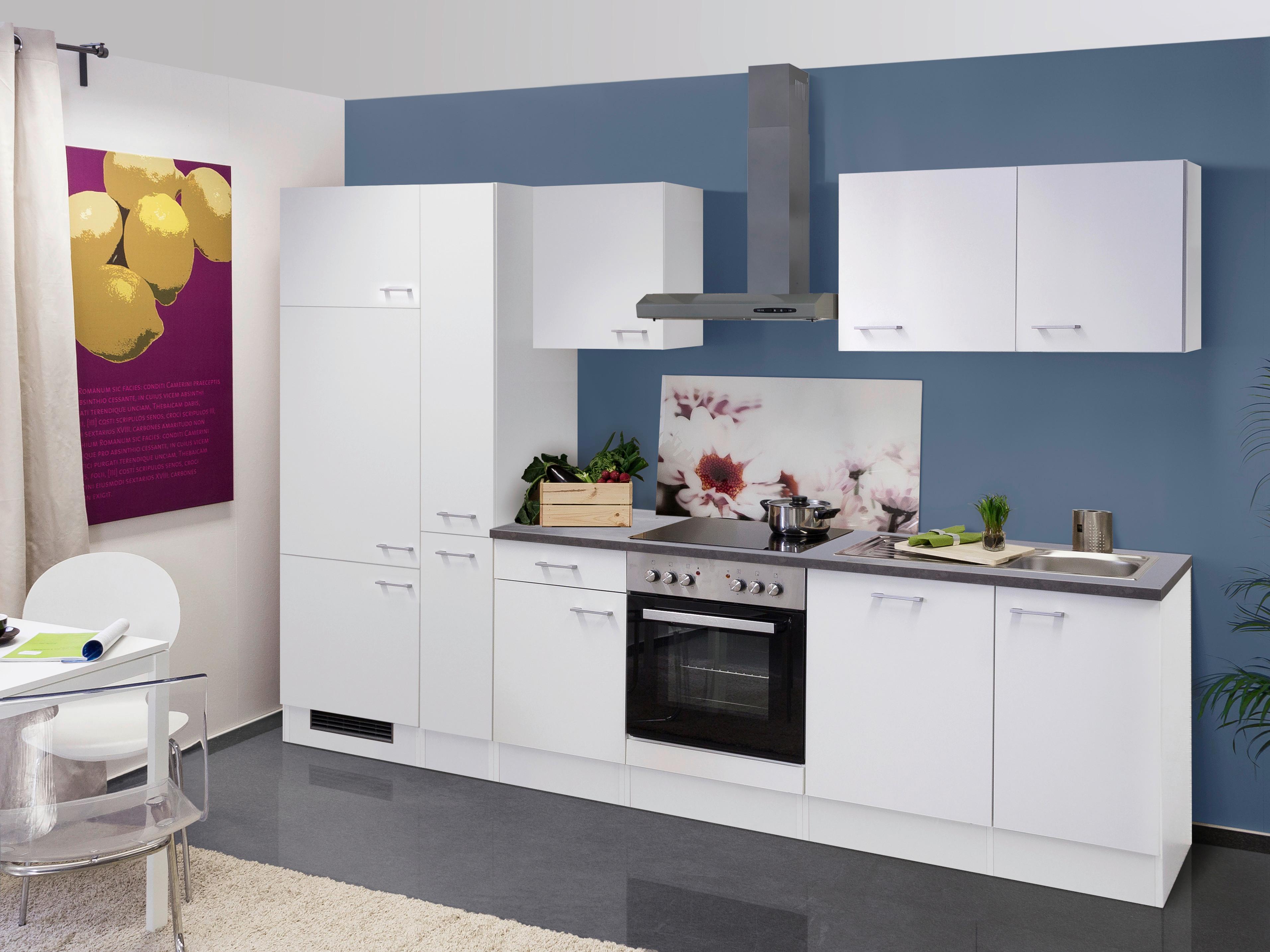 Küchenzeile Lucca mit Geräten 310 cm Weiß Dekor Modern - Weiß, KONVENTIONELL, Holzwerkstoff (310cm) - MID.YOU