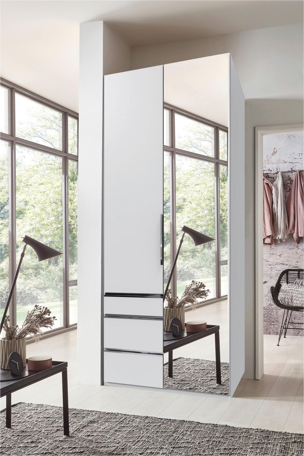 Drehtürenschrank Level 36 A Weiß Dekor, B: 100cm - Weiß, KONVENTIONELL, Glas/Holzwerkstoff (100/236/58cm) - MID.YOU