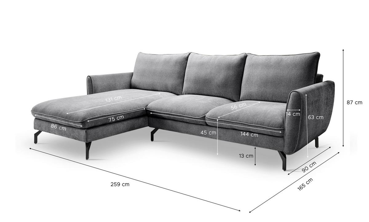 Ecksofa Toronto Grau S: 165x259cm - Schwarz/Grau, Basics, Holz/Textil (165/259cm) - MID.YOU