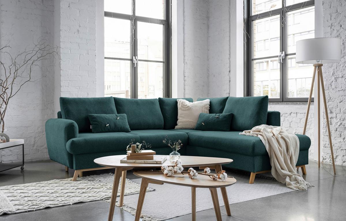 Ecksofa Scandic Lagom Türkis S: 242x202 cm - Türkis/Naturfarben, Textil (242/202cm) - MID.YOU