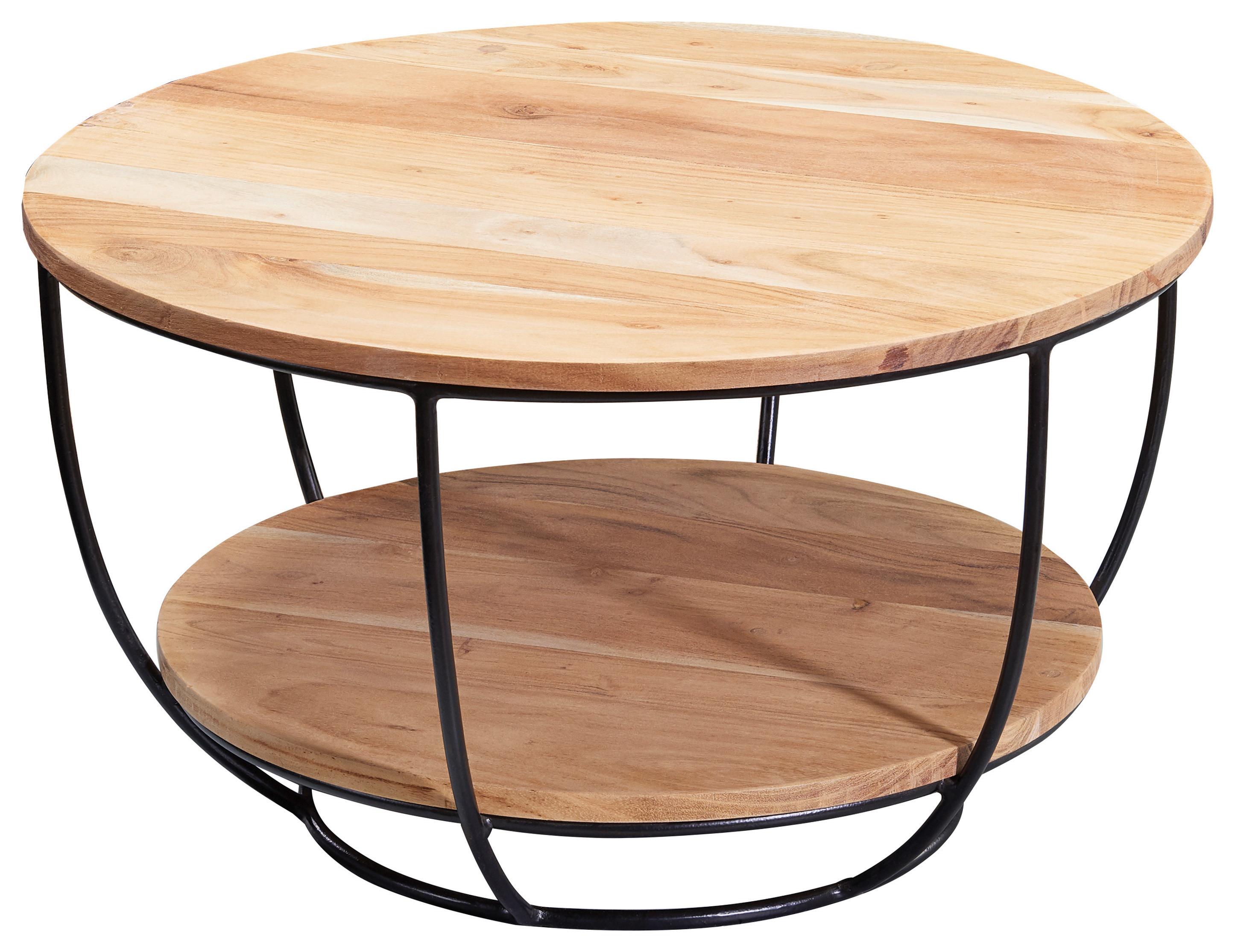 Konferenčný stolík z masívneho dreva akácie - čierna/farba akácie, Modern, kov/drevo (60/60/34,5cm) - MID.YOU