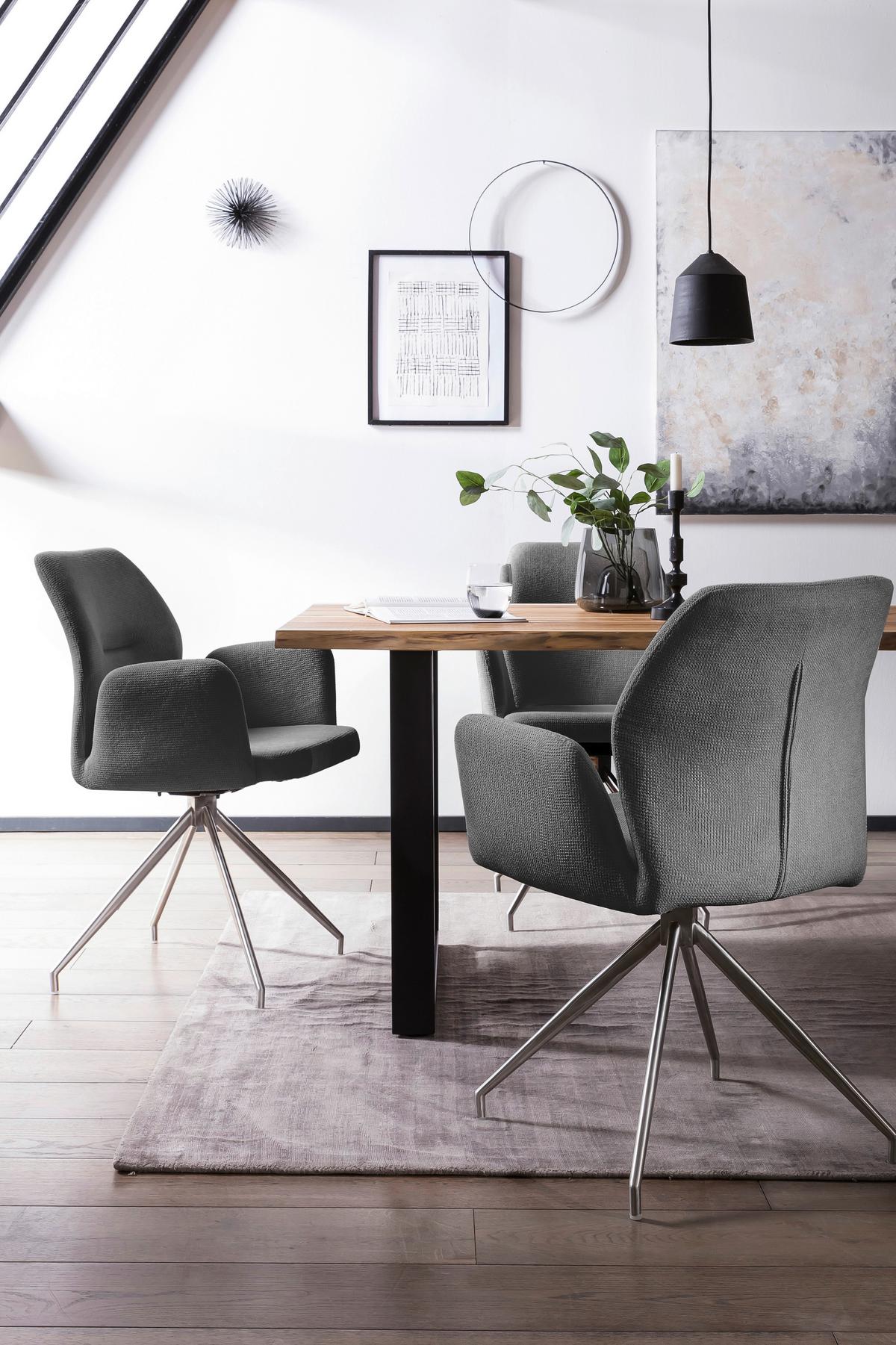 Tischgruppe D. Grau/Walnussfarben L: 180cm - Dunkelgrau/Silberfarben, MODERN, Holz/Textil (180/90/75cm) - Livetastic