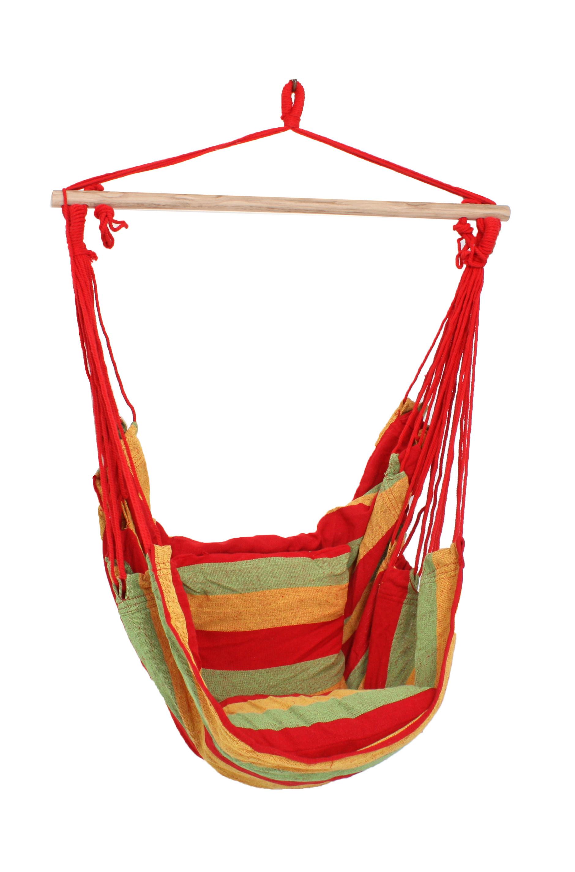 Hängesessel Tobago mit Kissen - Gelb/Rot, Basics, Holz/Textil (90/120/60cm)