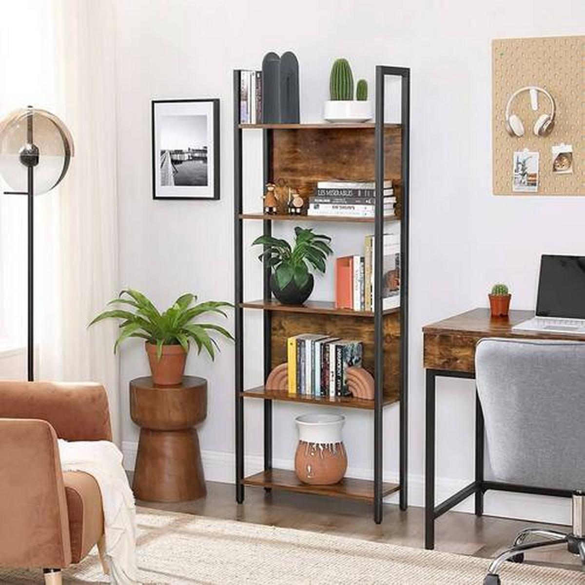 Bücherregal Rustikal B: 62 Cm Braun/schwarz - Schwarz/Braun, Basics, Holzwerkstoff/Metall (62/165/24cm) - Boxxx