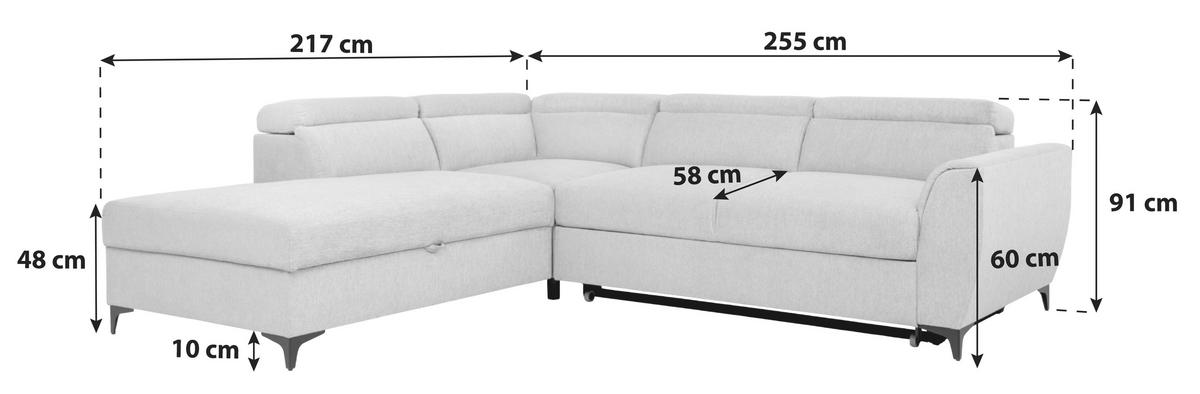 Ecksofa Lapis Creme S: 217/255 Cm - Creme/Schwarz, KONVENTIONELL, Textil (217/255cm) - MID.YOU