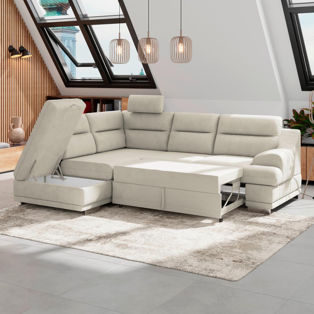 Wohnlandschaft Seaside - Platinfarben/Chromfarben, KONVENTIONELL, Textil (217/264cm) - MID.YOU
