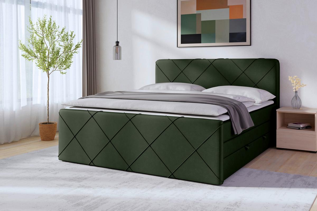 Boxspringbett mit Bettkasten Cordoba 180x200 cm Grün - Schwarz/Grün, MODERN, Holz/Kunststoff (180/200cm) - MID.YOU