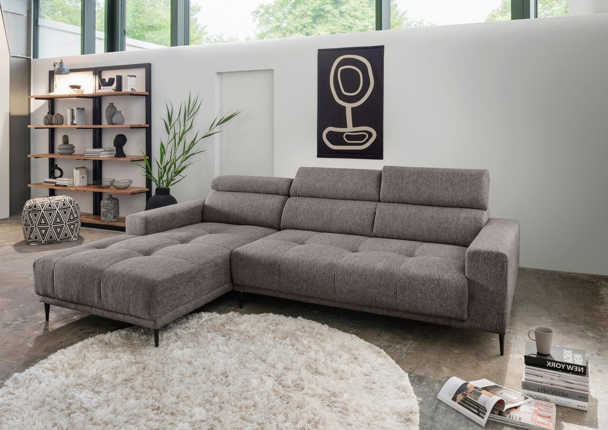 Ecksofa Intera Graubraun S: 188x276 Cm - Graubraun/Schwarz, KONVENTIONELL, Textil (188/276cm) - Livetastic