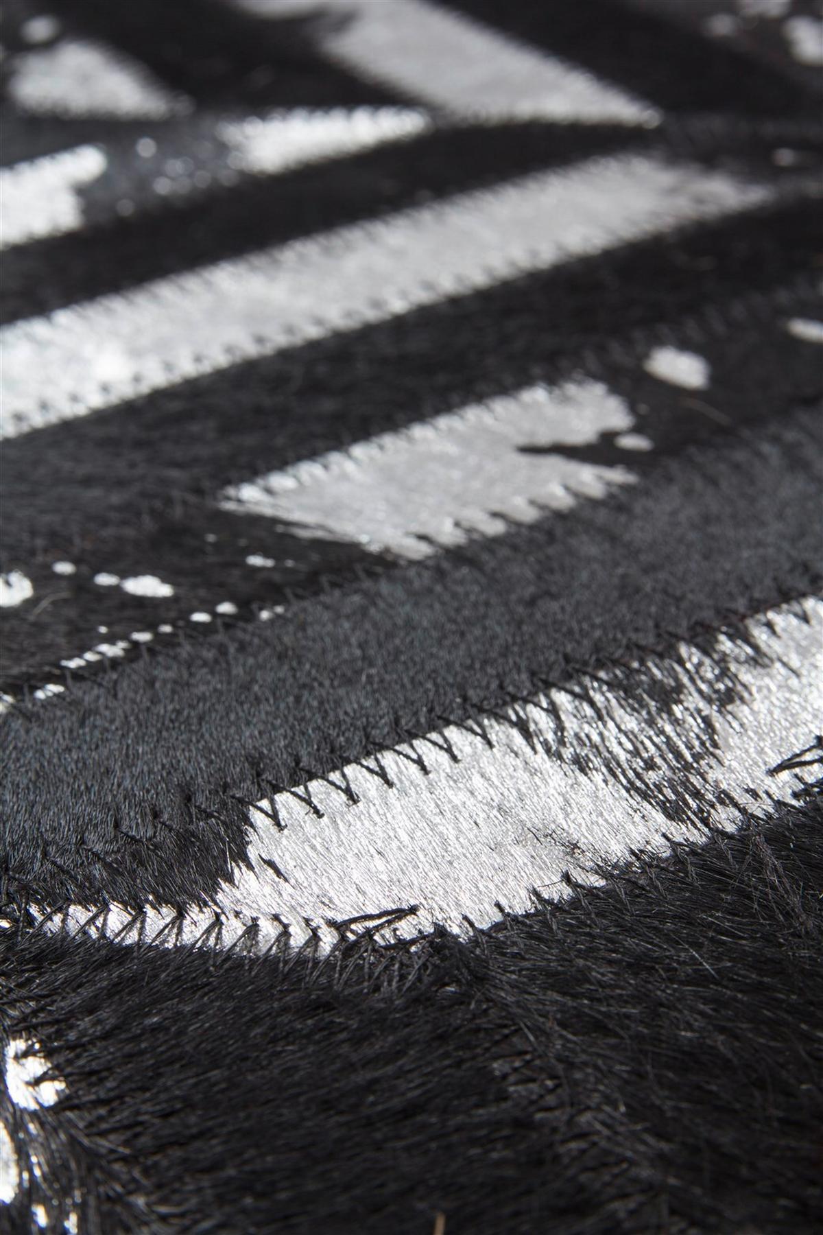 Flachwebteppich, 80x150 cm Spark 410 Schwarz / Silber - Silberfarben/Schwarz, Basics, Leder (80/150cm) - Novel