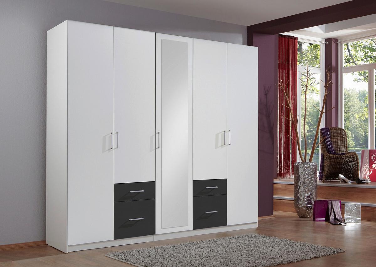 Drehtürenschrank Mit Spiegel + Laden 225cm Fly, Weiß/graphit - Graphitfarben/Weiß, Design, Glas/Holzwerkstoff (225/210/58cm) - MID.YOU