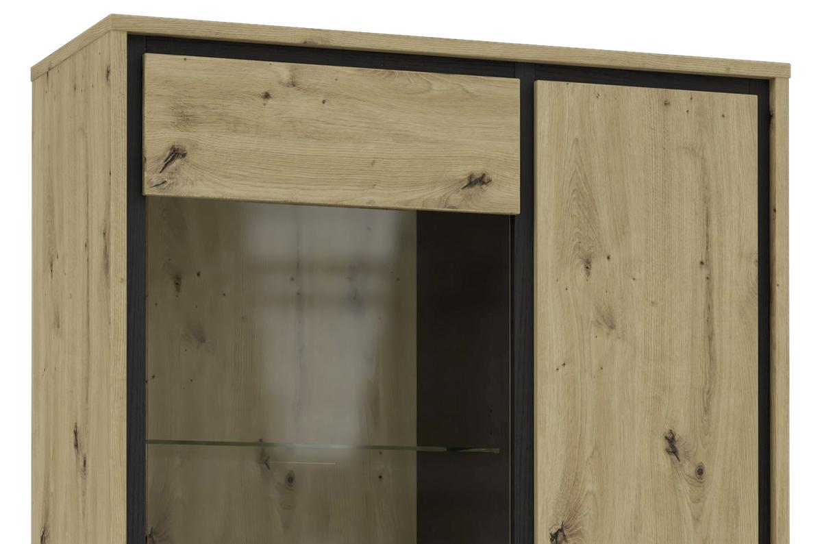 Highboard mit Glaselement 102 cm Trondheim, Eiche Dekor - Eichefarben/Schwarz, Basics, Glas/Holzwerkstoff (101.4/161/41.5cm) - Livetastic