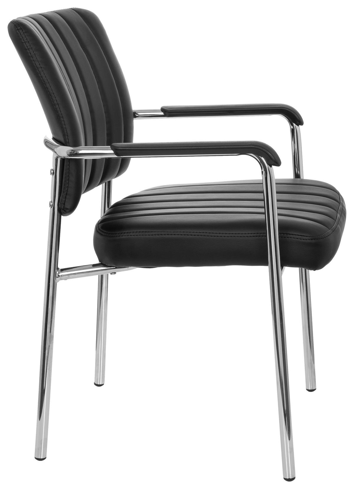 Besucherstuhl Somos Lederlook Schwarz/Chromfarben Bis 110 Kg - Chromfarben/Schwarz, MODERN, Textil/Metall (57/81/55cm) - MID.YOU