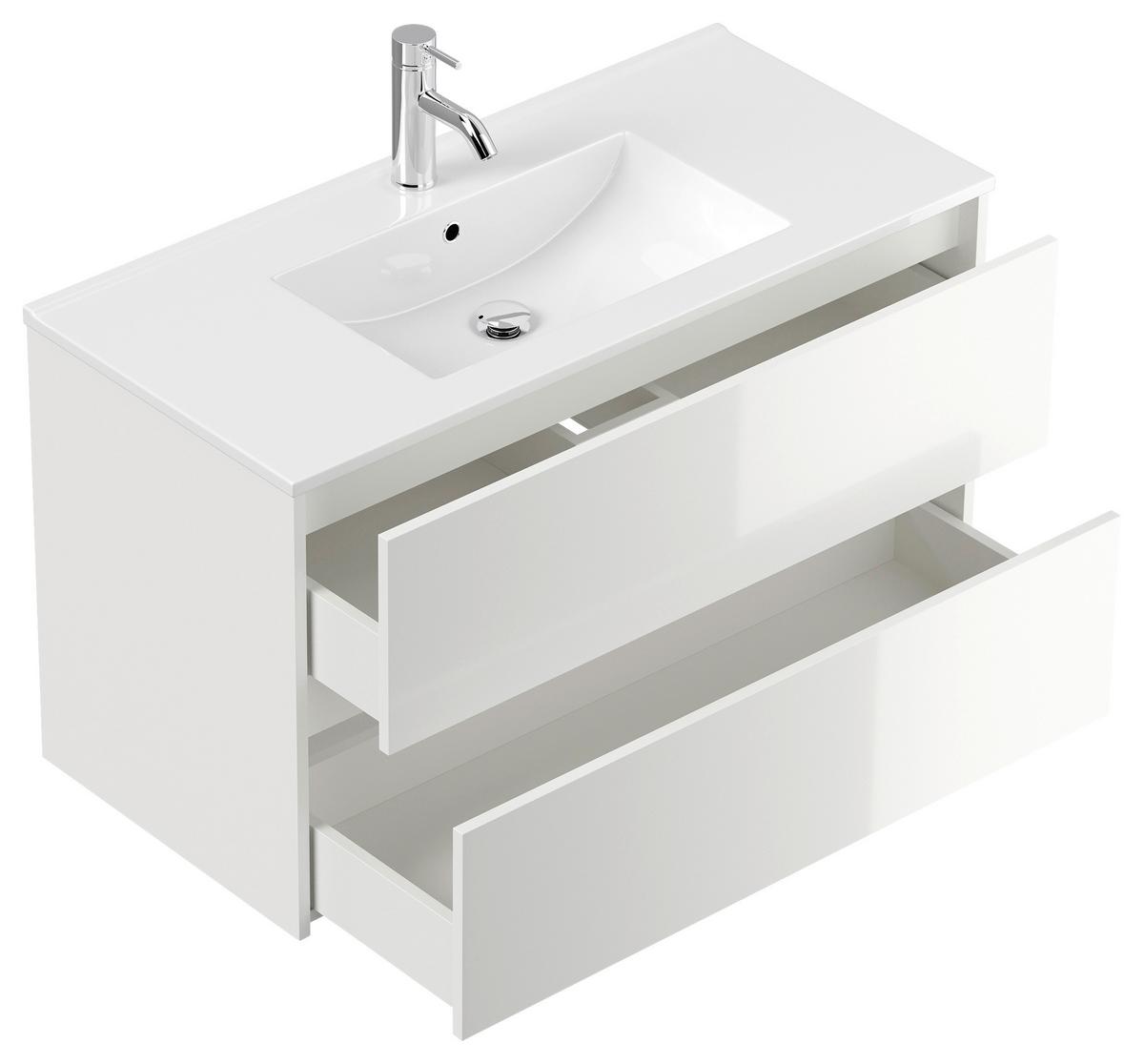 BADEZIMMER Limes, Weiß HG B: 100 cm - Weiß Hochglanz/Weiß, Basics, Keramik/Holzwerkstoff (100cm) - MID.YOU