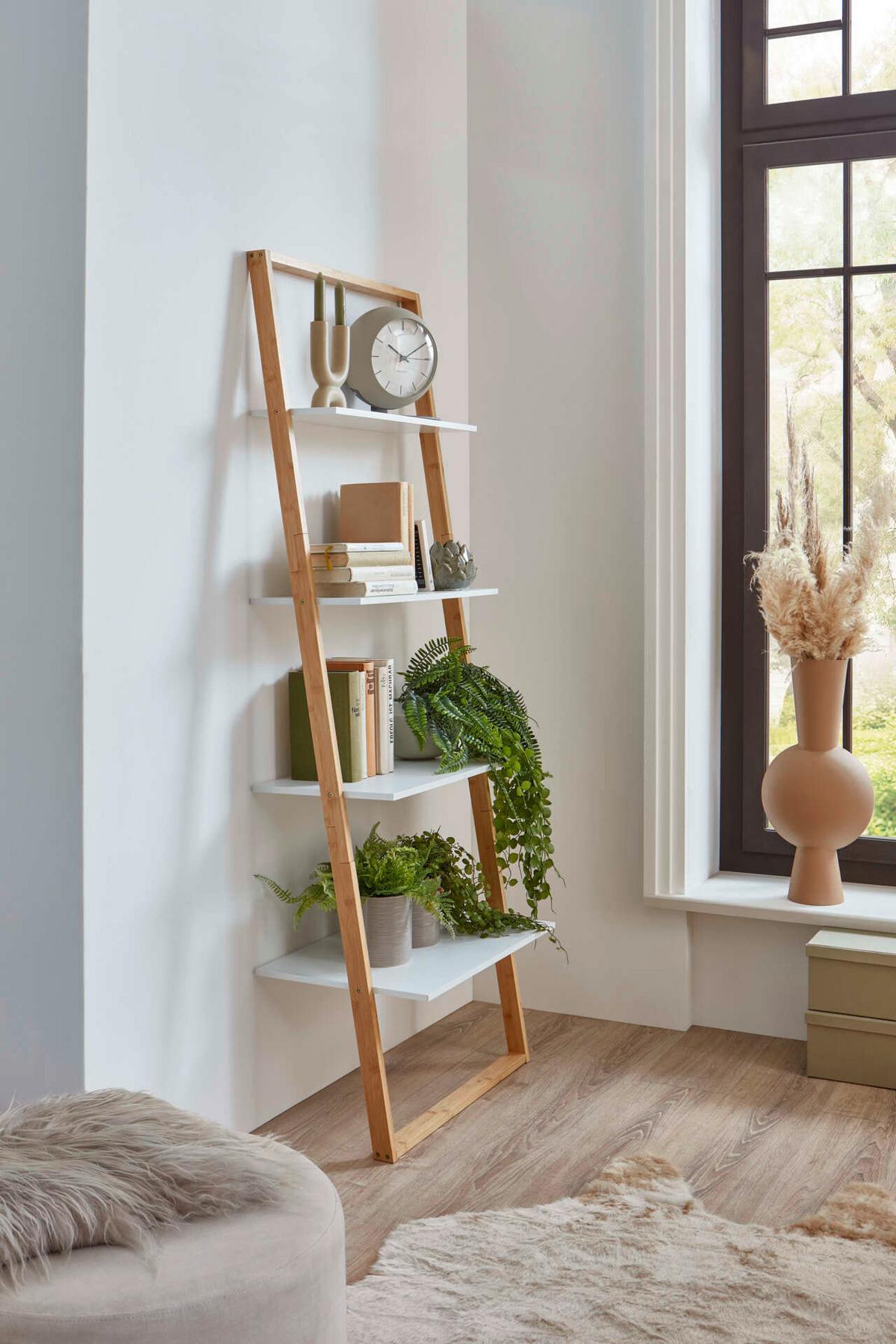 Standregal Bambus/weiß B: 61,3 Cm - Eichefarben/Weiß, Design, Holzwerkstoff (61,3/164/36,5cm) - MID.YOU