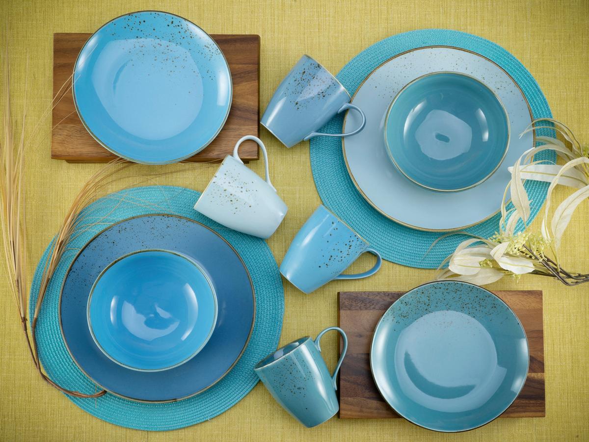 Kombinovaný servis AQUA NATURE, 16-dielny - modrá, Basics, keramika (34/31,5/33cm) - Creatable