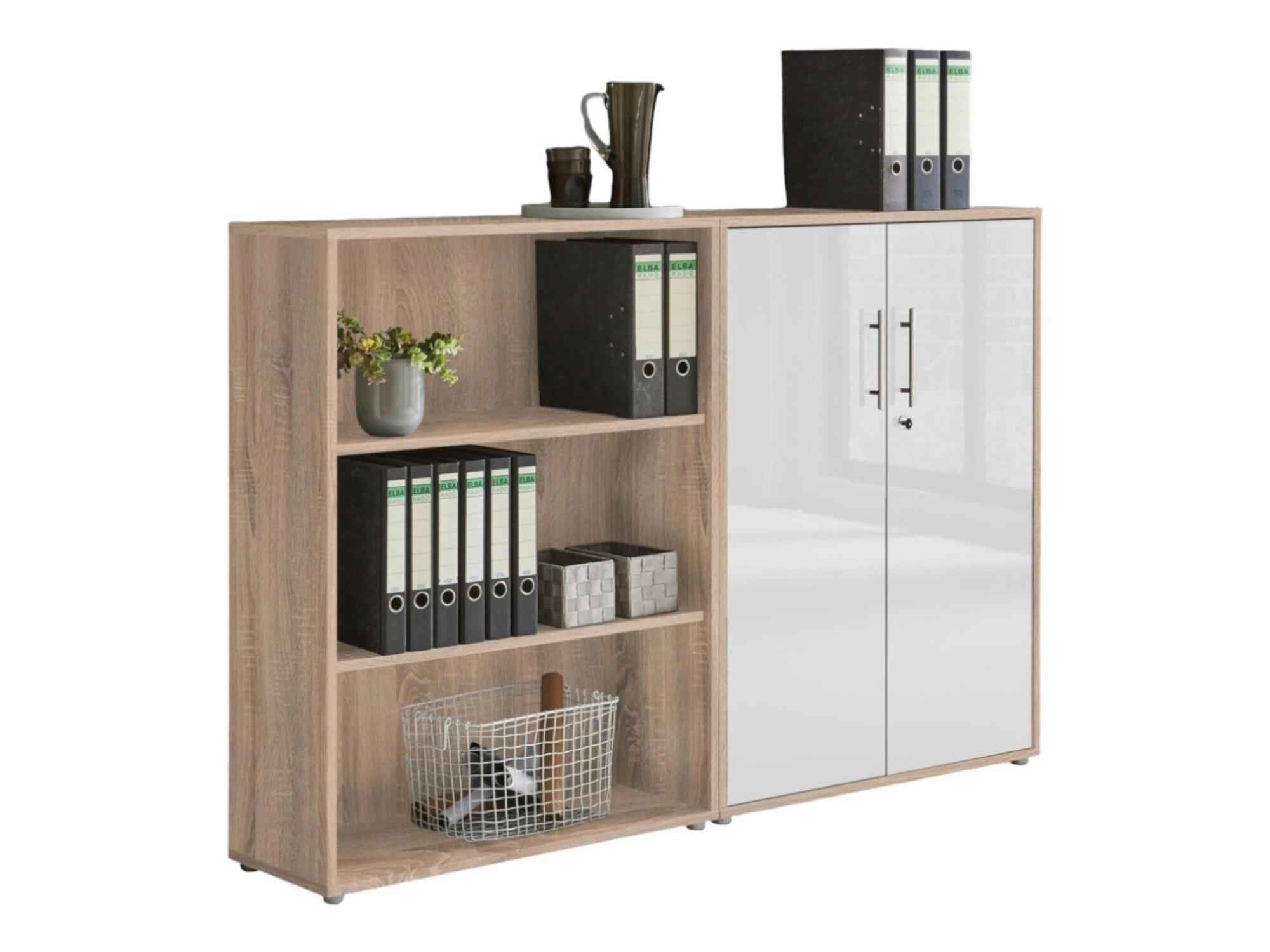 Office Edition B: 168,8 cm Sonoma Eiche/Weiß - Weiß Hochglanz/Sonoma Eiche, MODERN, Holzwerkstoff (168,8/113,6/33cm) - MID.YOU