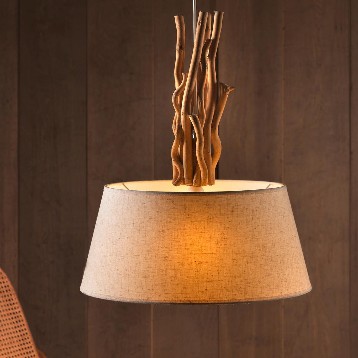 Hängeleuchte 5029/s - Hellbraun/Weiß, Natur, Holz/Textil (45/110cm)