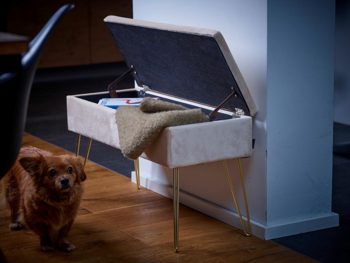 Hockerbank Scarlett Creme H: 42 cm mit Stauraum - Weiß, Design, Textil (75/42/30cm) - Echtwerk