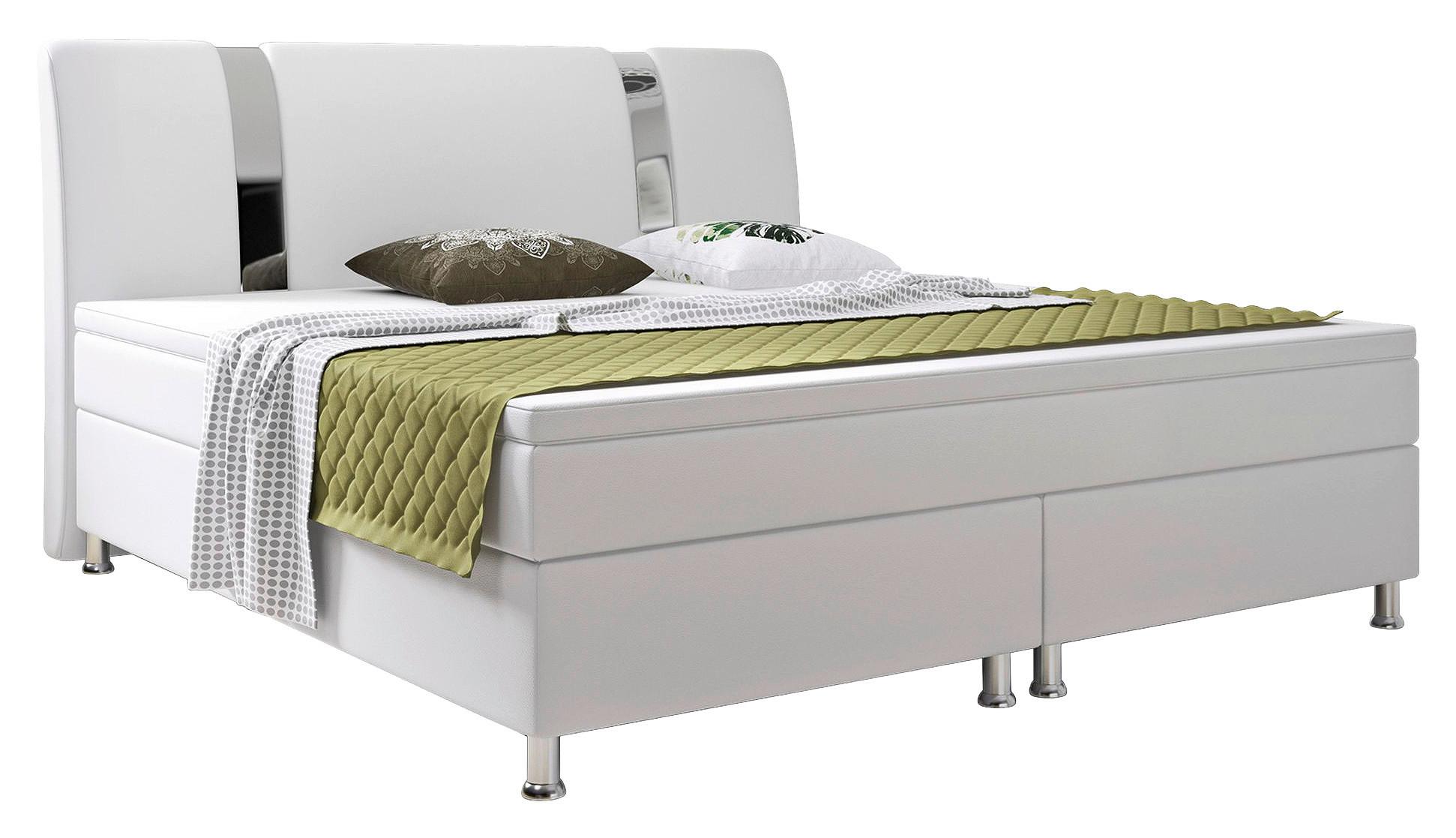 Boxspringbett mit Topper Lederlook 180x200 Riva-F - Silberfarben/Weiß, KONVENTIONELL, Leder/Textil (180/115/210cm) - MID.YOU