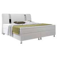 Boxspringbett Mit Topper Lederlook 180x200 Riva-F - Silberfarben/Weiß, KONVENTIONELL, Leder/Textil (180/115/210cm) - MID.YOU