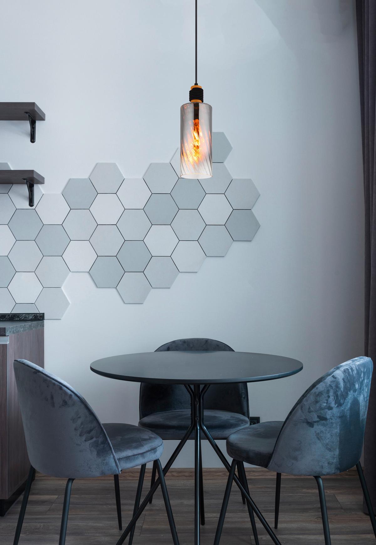 HÄNGELEUCHTE Exkl. 1xE27 40W - Klar/Schwarz, Design, Glas/Holz (12/150cm) - Globo