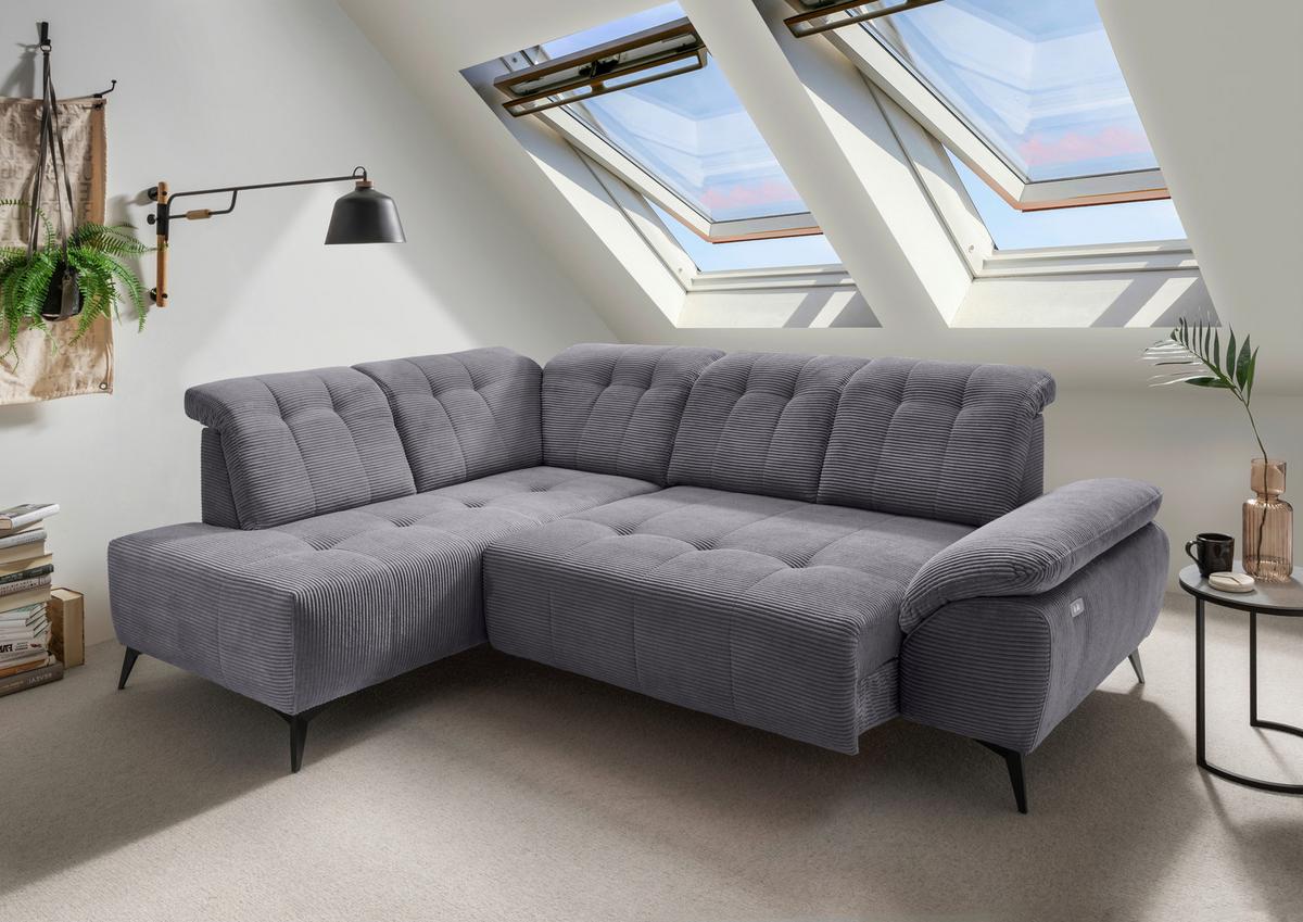 Ecksofa Fiore, Grau S: 200x272 cm - Schwarz/Grau, MODERN, Textil (200/272cm) - Livetastic