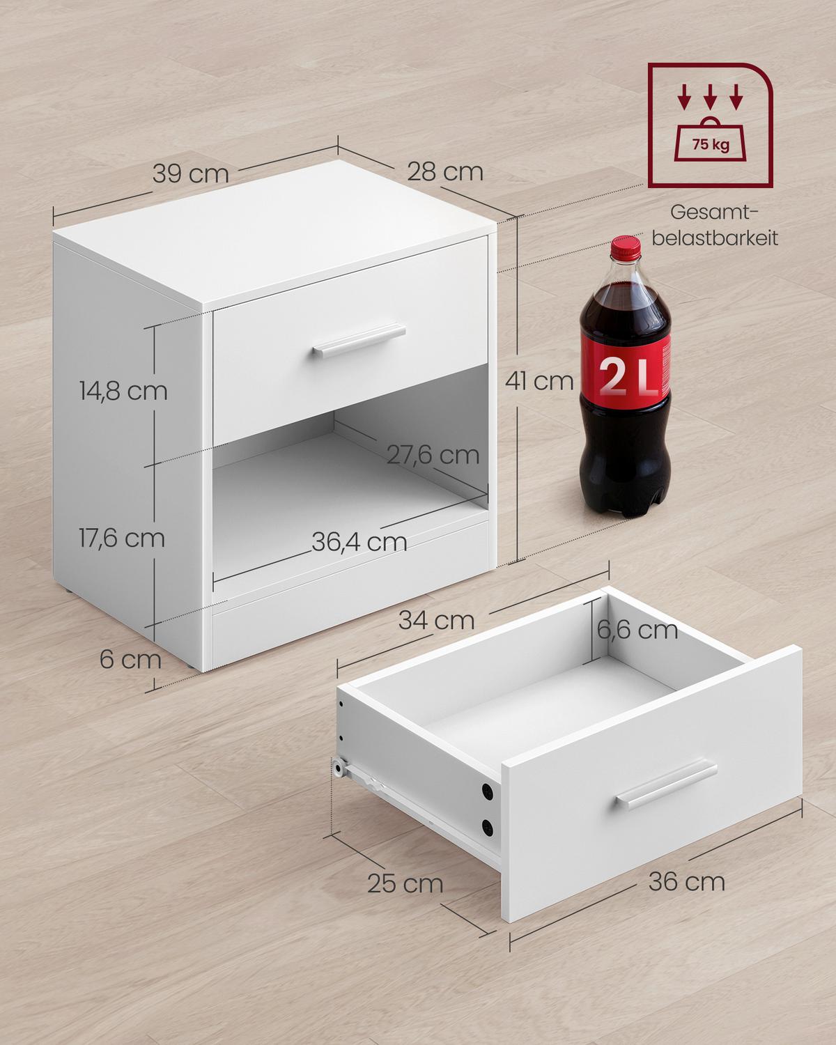 Nachttisch Nightstand - Weiß, MODERN, Holzwerkstoff (39/41/28cm) - MID.YOU