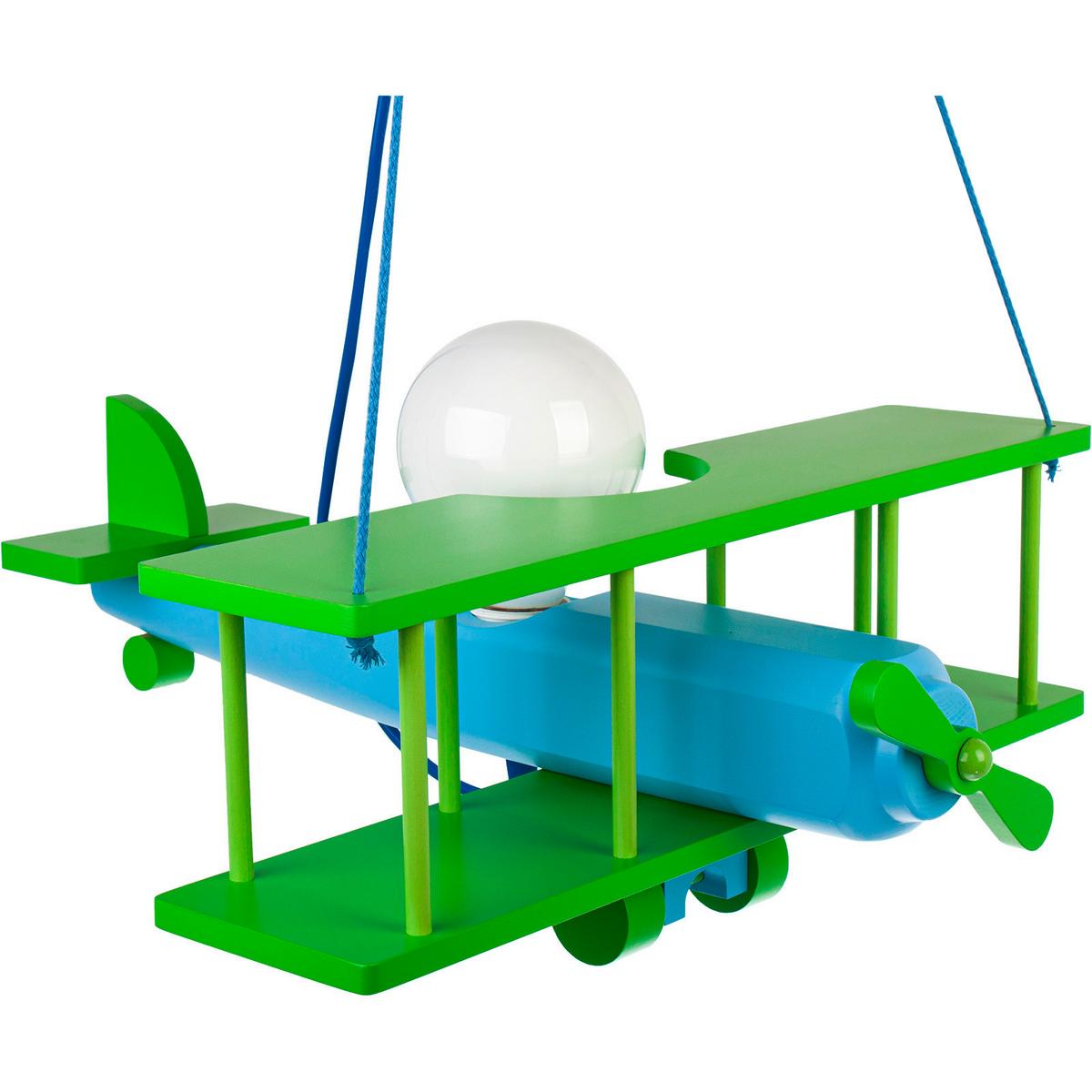 Kinderhängeleuchte Flugzeug H: 75 cm 1-Flammig - Blau/Grün, KONVENTIONELL, Holz (42/45/75cm)