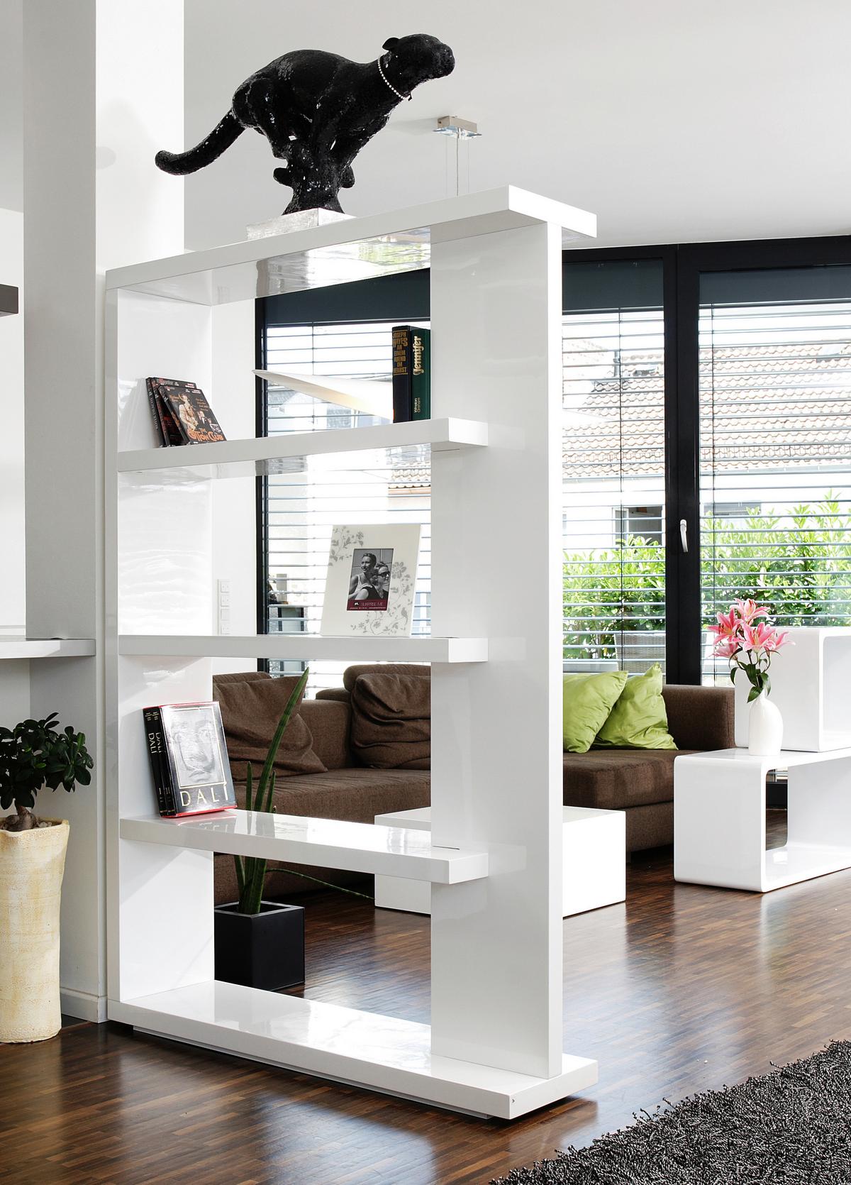 Raumteiler Weiß B: 128cm - Weiß Hochglanz/Weiß, Design, Holzwerkstoff (128/180/30cm) - MID.YOU