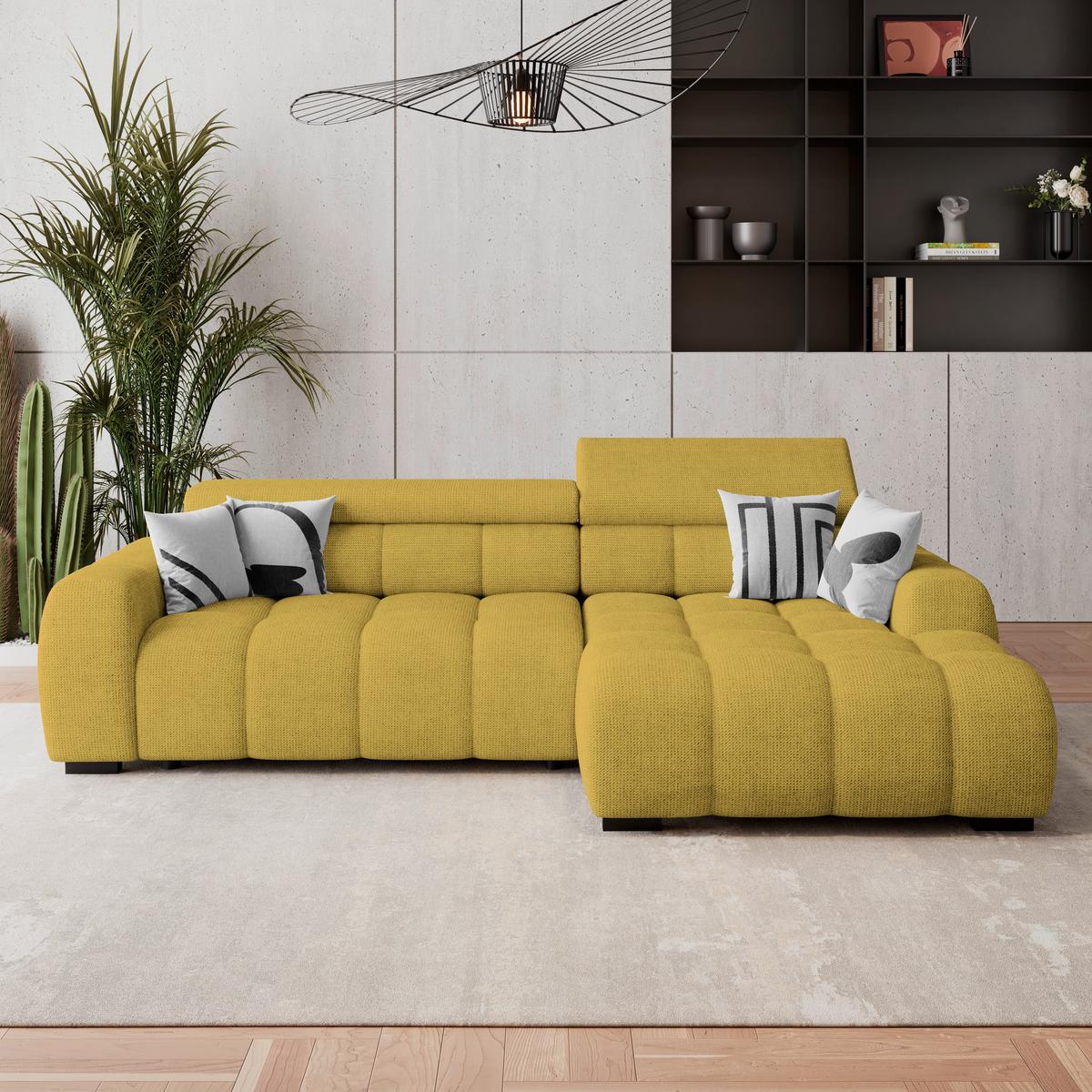Ecksofa Fargo S Senffarben, B: 285 Cm - Senfgelb/Schwarz, Trend, Textil (285/168cm)