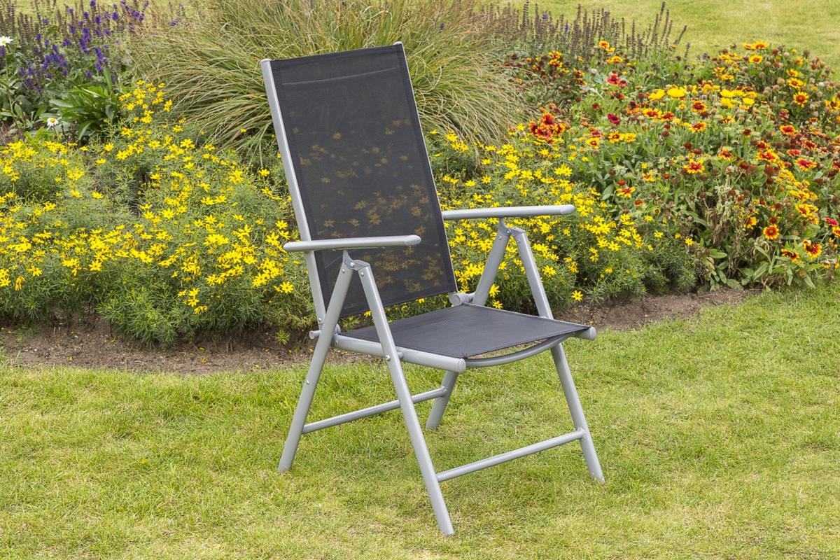 Gartensessel Klappbar Amalfi verstellbar Metall/Textil - Silberfarben/Schwarz, KONVENTIONELL, Textil/Metall (57/108/65cm) - Gardenson