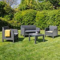 Loungegarnitur 4--teilig. Matilde aus Kunststoff mit Kissen - Anthrazit, Basics, Kunststoff