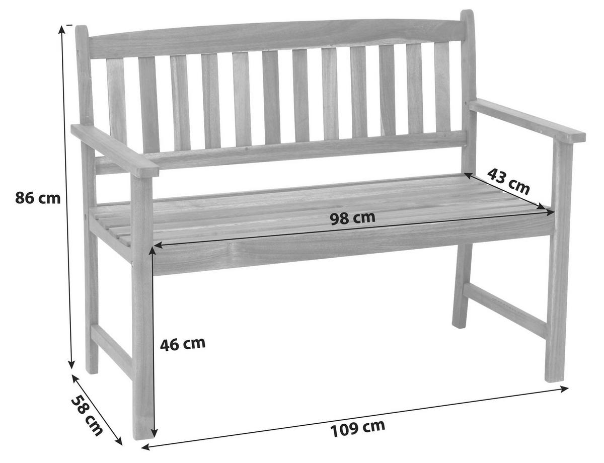 Gartenbank Echtholz 2-Sitzer Borkum mit Rückenlehne - Braun, KONVENTIONELL, Holz (109/86/58cm) - Gardenson