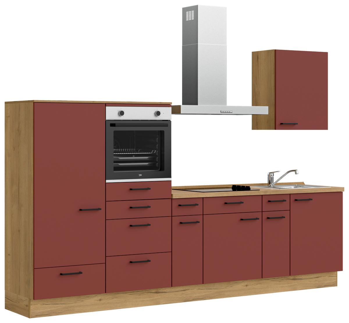 Küchenleerblock Easytouch Low-Line, L4 Links - Eichefarben/Rot, MODERN, Holzwerkstoff (300cm) - Nobilia