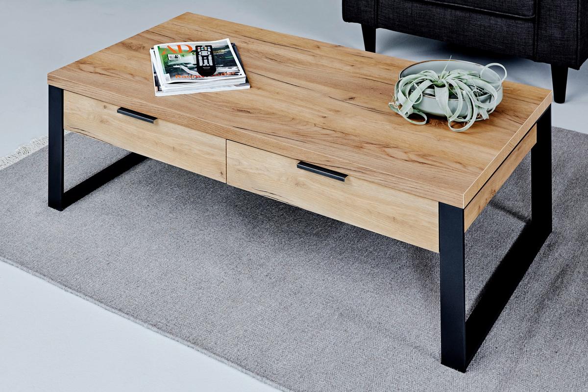Couchtisch Loop Coffee Eichefarben L: 118cm - Eichefarben/Schwarz, Design, Holzwerkstoff/Metall (118/59/40cm)