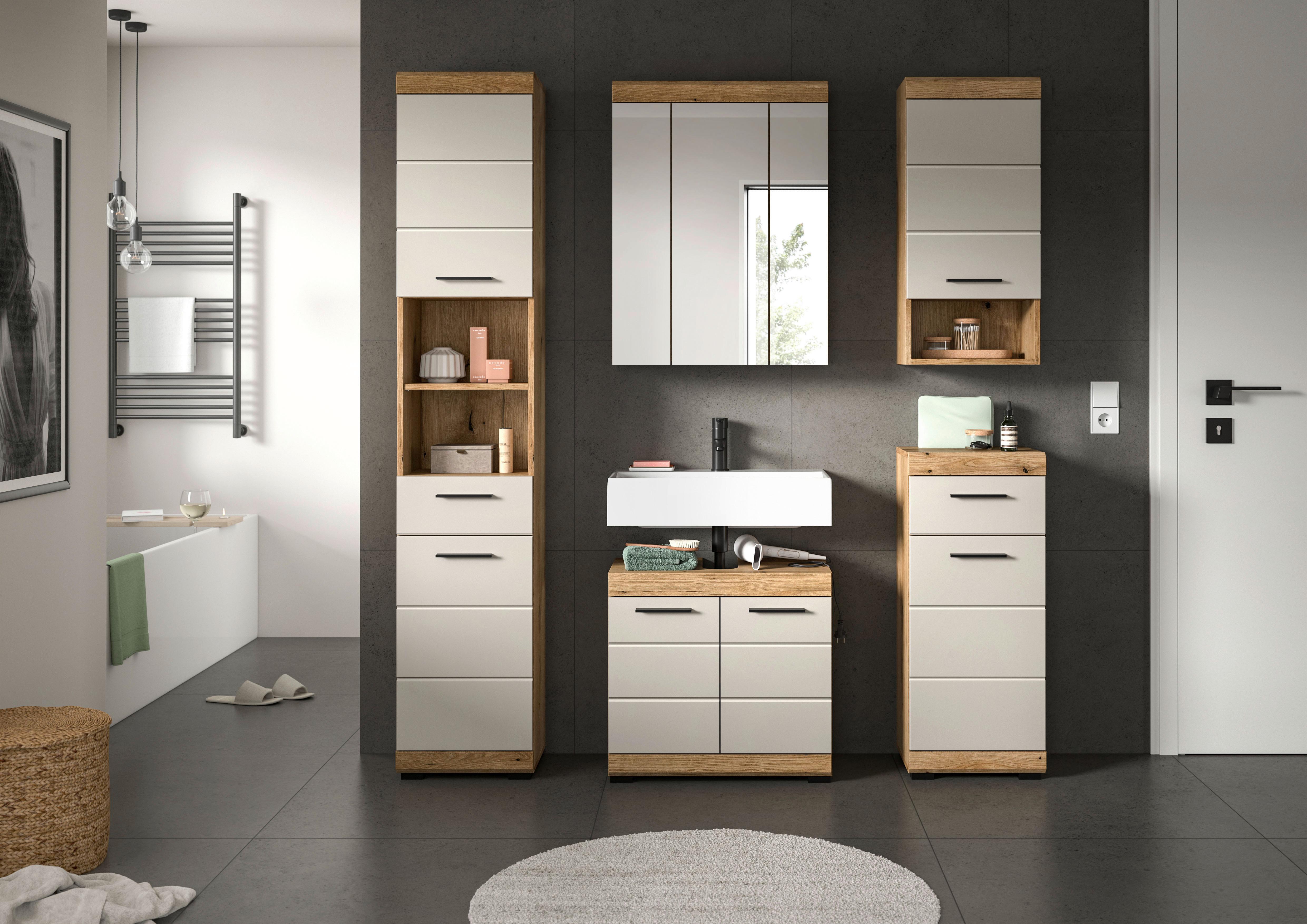 Badezimmer Scout Kaschmir/Naturfarbe B: 134 cm - Kaschmir/Schwarz, MODERN, Glas/Holzwerkstoff (134cm) - MID.YOU