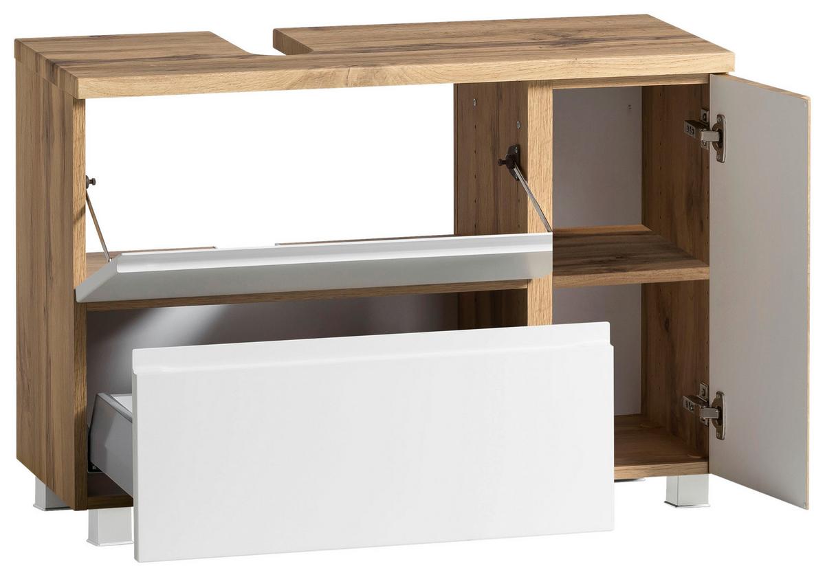 Waschbeckenunterschrank Varese B: 85 Cm Wotaneiche Dekor/weiß - Eiche Wotan/Weiß, MODERN, Holzwerkstoff (85/56/35cm) - Held