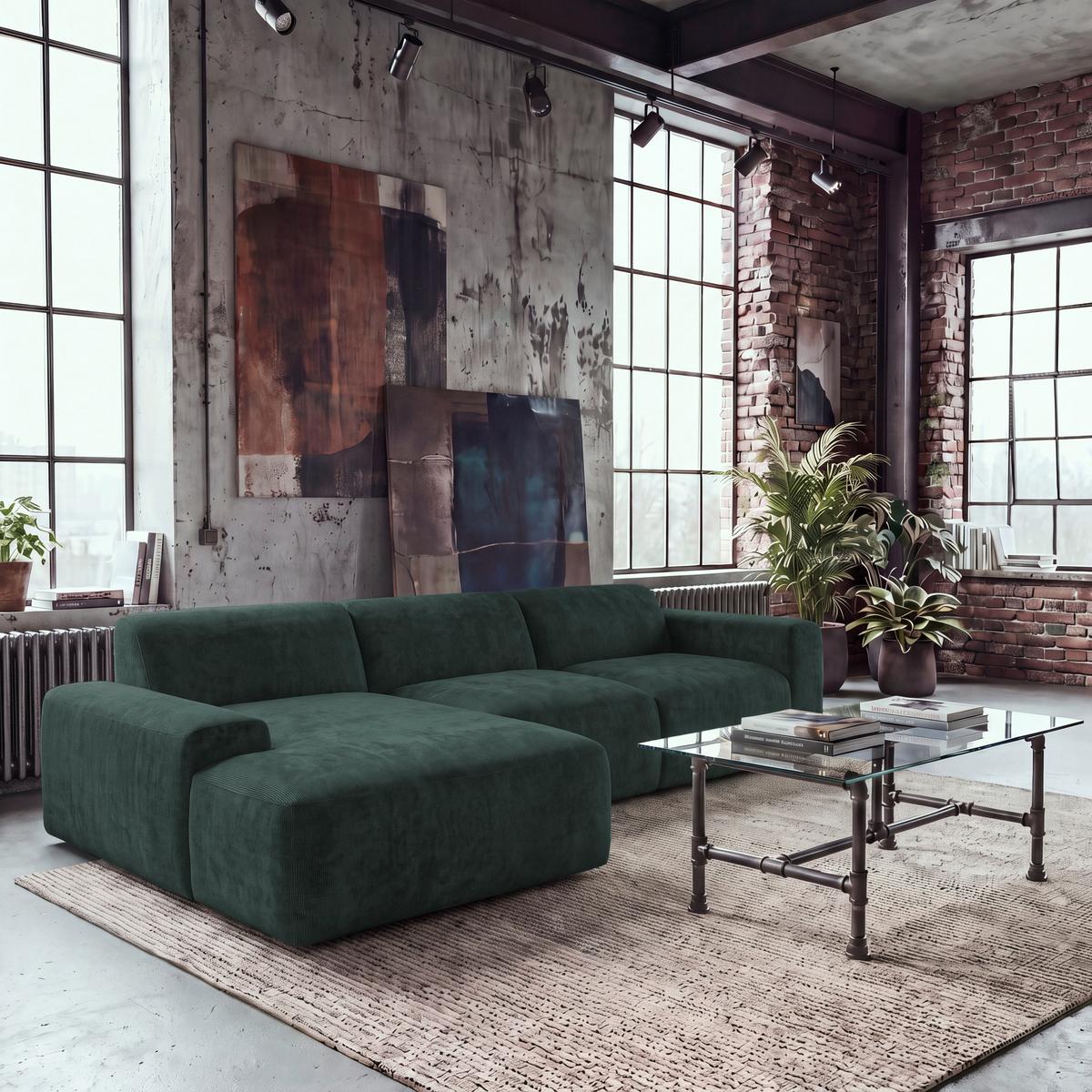 ECKSOFA Hannah Grün 170x343 cm - Schwarz/Grün, Design, Textil (170/343cm) - MID.YOU