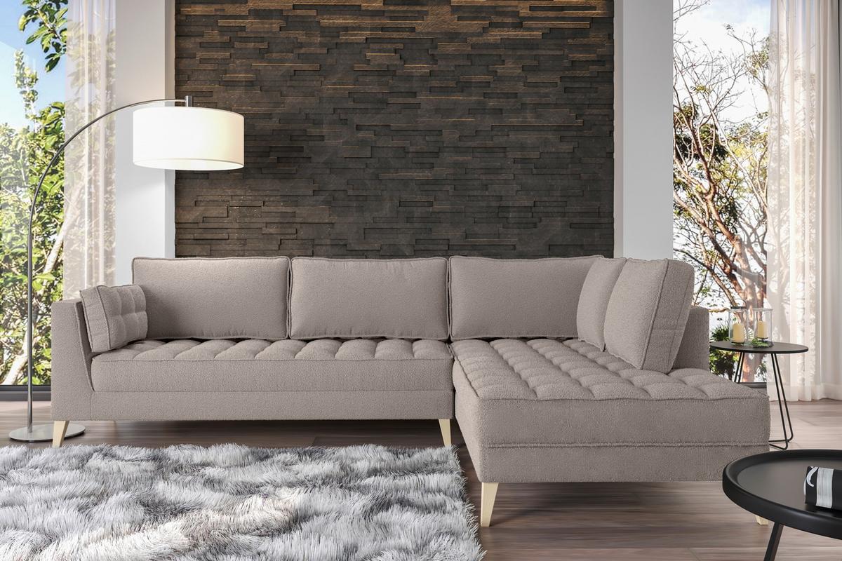 Rohová sedačka DOTI, pravá, šedohnědá - přírodní barvy/šedohnědá, Design, kompozitní dřevo/textil (310/204cm) - MID.YOU