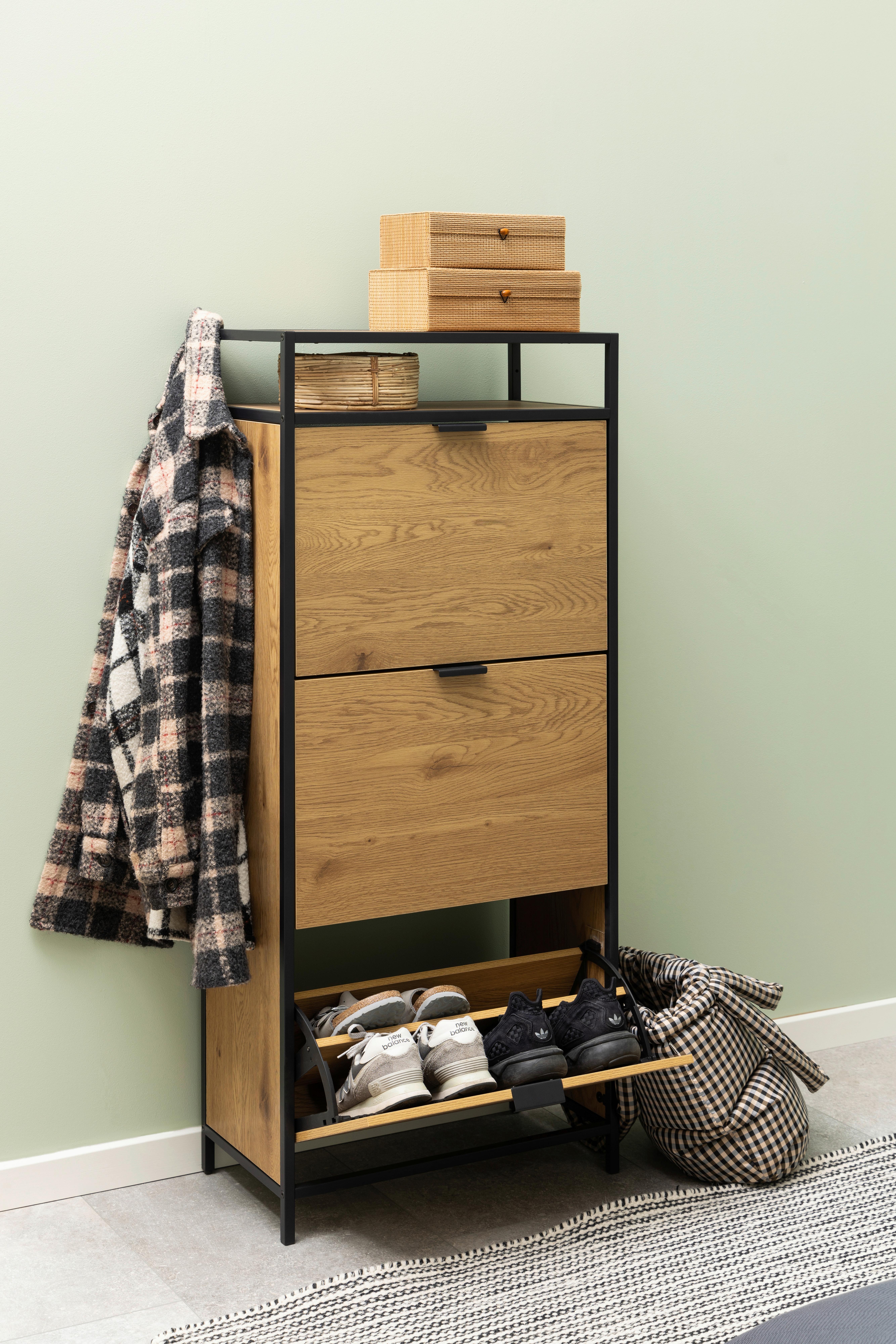 Schuhschrank Seaford 0000107915 - Wildeiche/Eichefarben, Design, Papier/Holzwerkstoff (56/129/30cm) - Livetastic