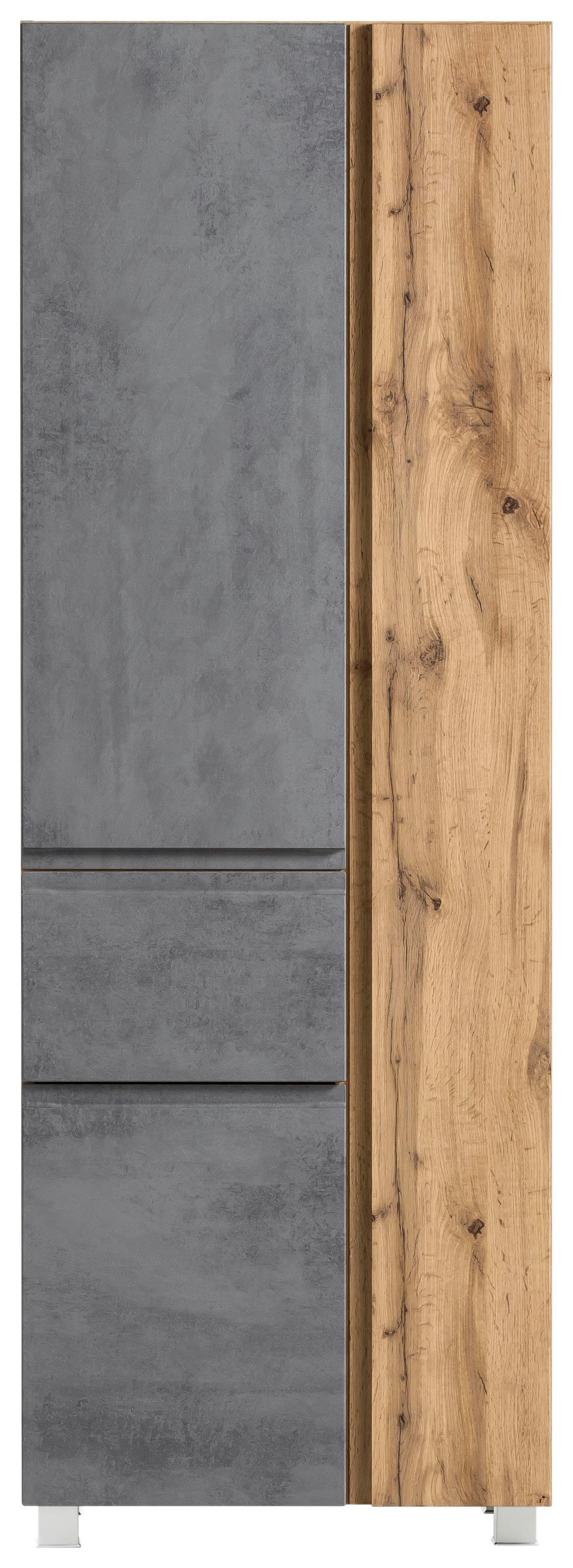 Badezimmer Hochschrank Varese BxH 65x180cm Grau/ Eiche Dekor - Eiche Wotan/Hellgrau, MODERN, Holzwerkstoff (65/180/35cm) - Held