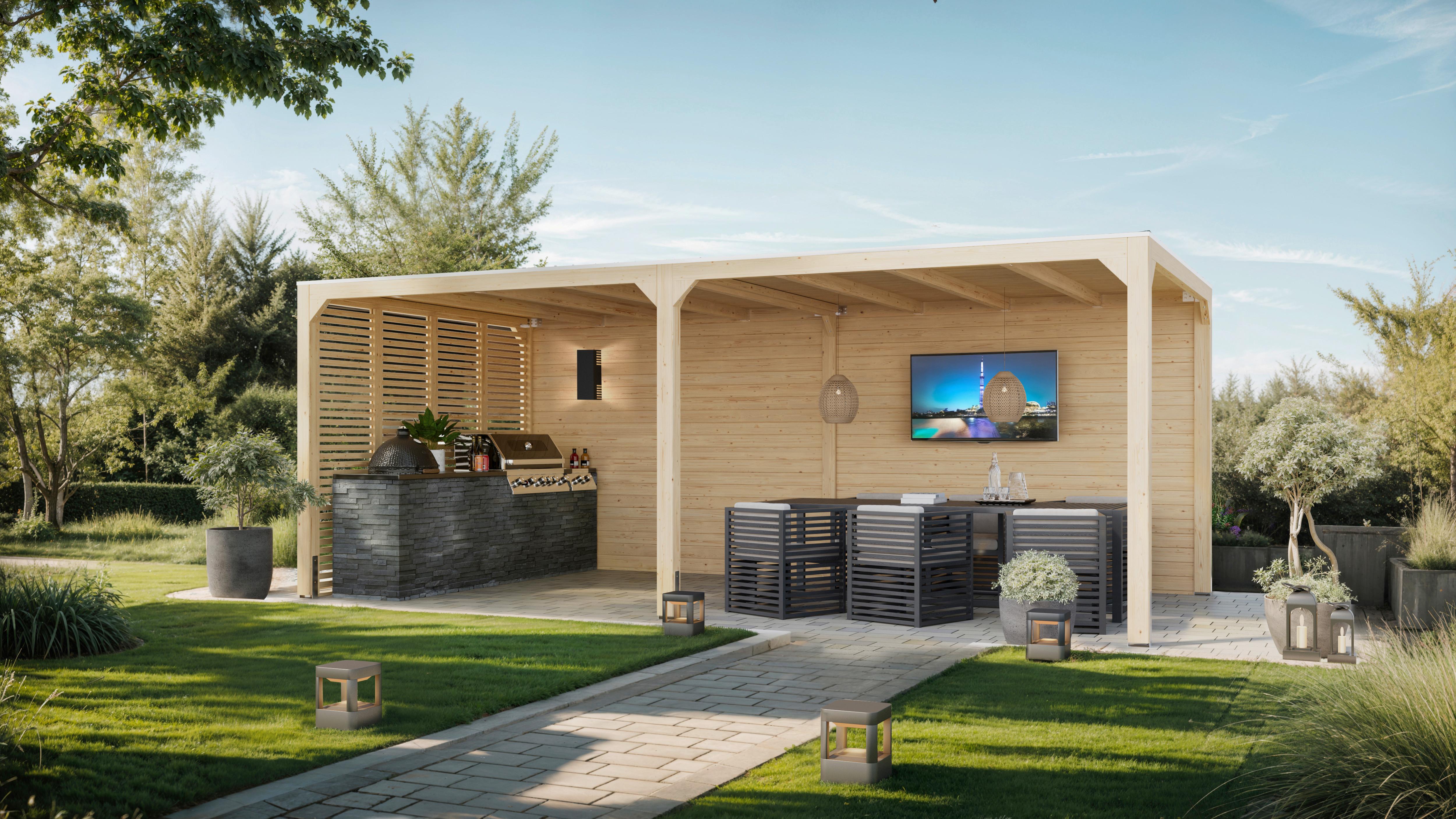 Terrassenüberdachung Creta 40156 CRETA MIT  VERLÄNGERUNG - Fichtefarben, Basics, Holz (320/239/160cm)