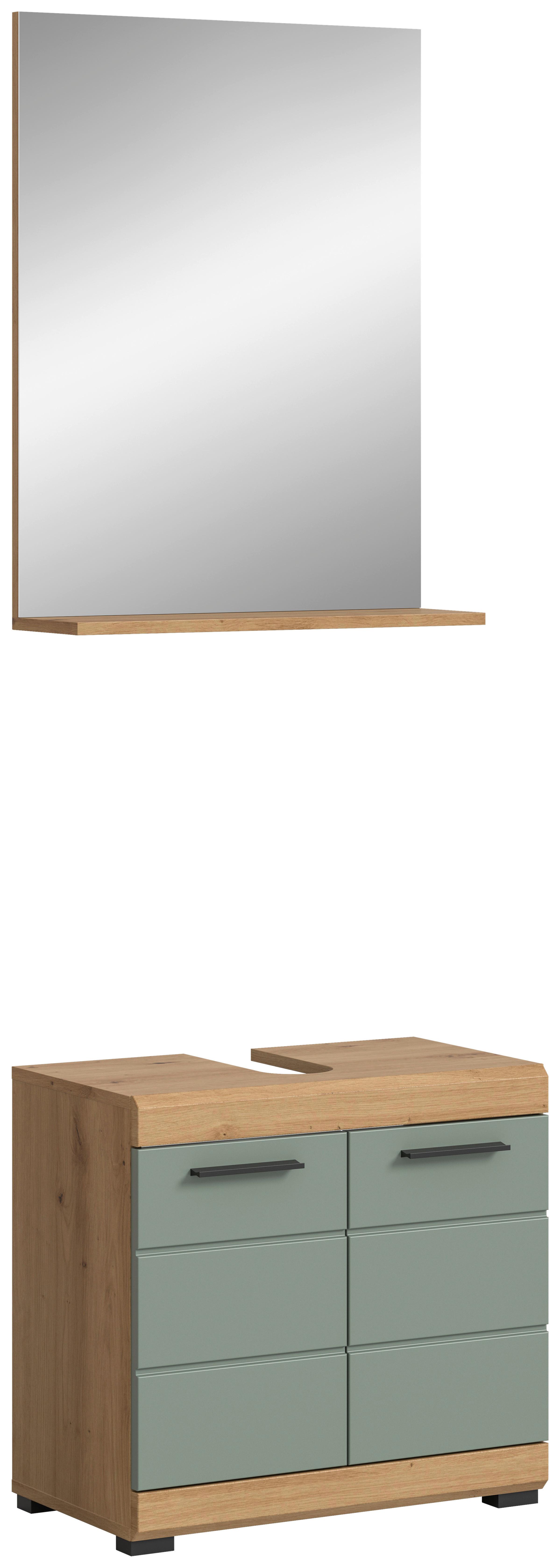 Badezimmer Scout Eiche Dekor/Salbeigrün B: 60cm - Eichefarben/Salbeigrün, MODERN, Glas/Holzwerkstoff (60cm) - MID.YOU