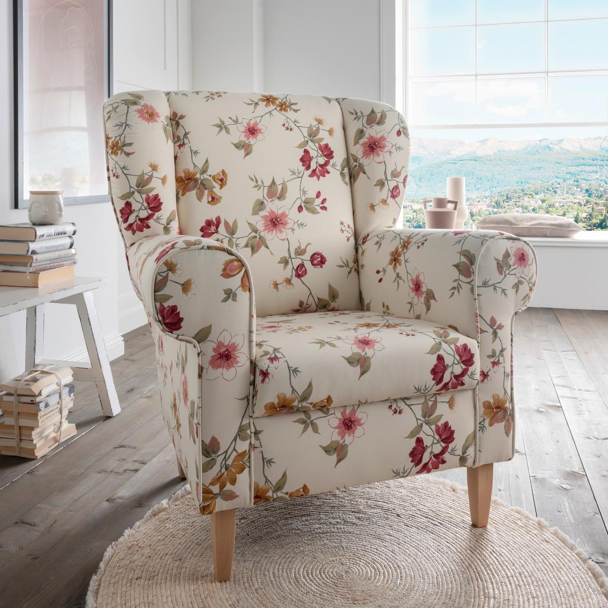 Ohrensessel Asino Beige/Rot B: 80 cm - Beige/Rot, KONVENTIONELL, Textil (80/102/86cm) - Livetastic