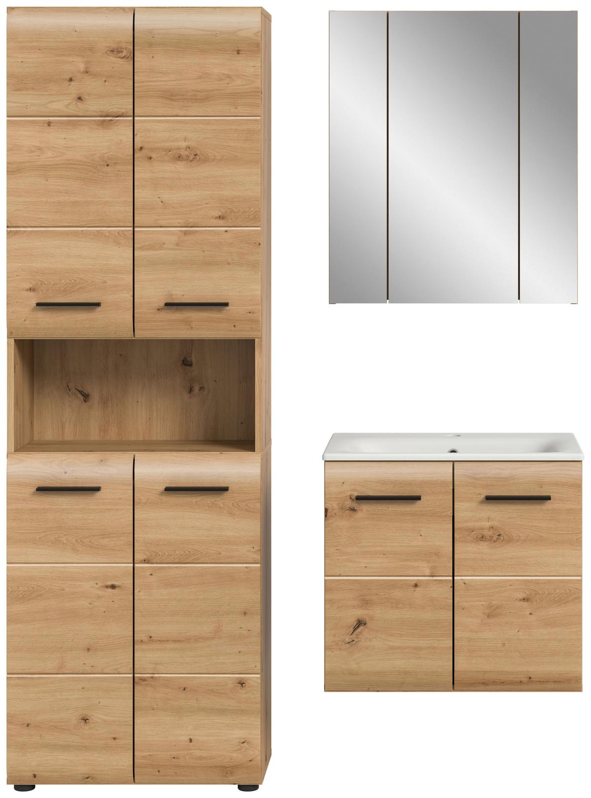 Badezimmer Ice Eiche Artisan Dekor B: 120cm - Schwarz/Eiche Artisan, Basics, Keramik/Holzwerkstoff (120cm) - MID.YOU