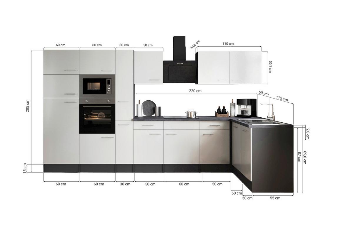 Eckküche Oliver Grau, Schwarz S: 370x172 Cm - Schwarz/Grau, Design, Holzwerkstoff (370/172cm) - Respekta