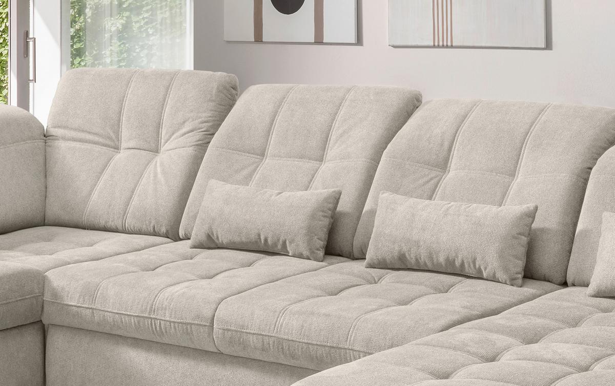 Wohnlandschaft Mit Bettkasten Rigatti Beige B: 387 Cm - Beige/Schwarz, MODERN, Textil (252/387/184cm) - Livetastic