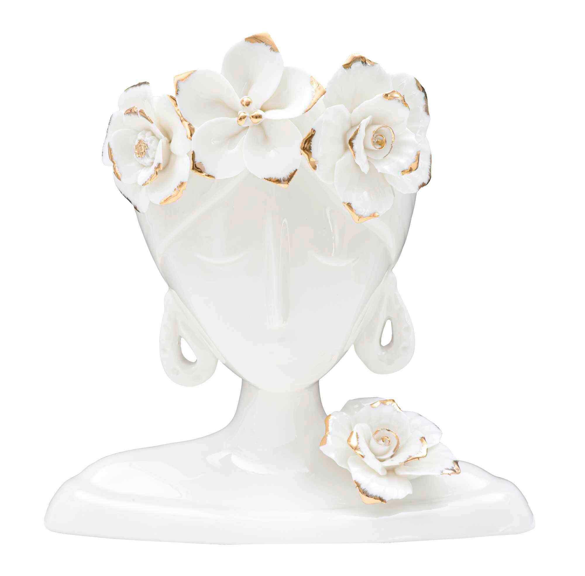 Vase Woman Young Weiß, Goldfarben B: 21,7 Cm - Goldfarben/Weiß, Basics, Keramik (21,7/21/14cm)