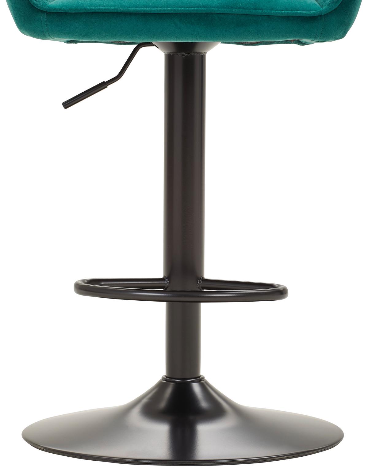 Barhocker Adriano, Samt Grün höhenverstellbar, B: 53,5 cm - Schwarz/Grün, MODERN, Textil/Metall (53,5/108/53cm) - Livetastic